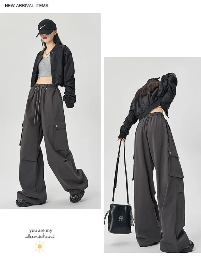 2025 Fall Women's American Streetwear Straight Cargo Pants Detail