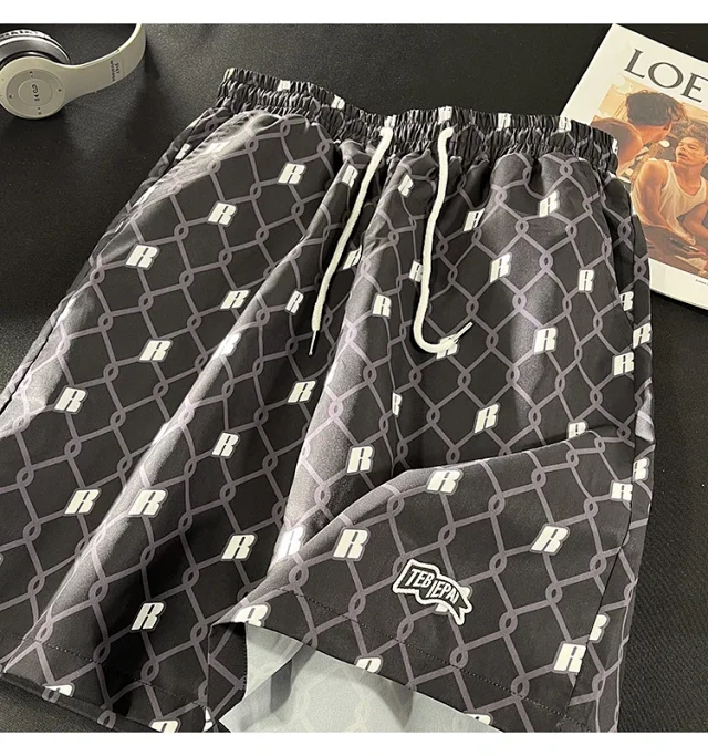 Men's Summer Plaid Patchwork Beach Shorts Detail