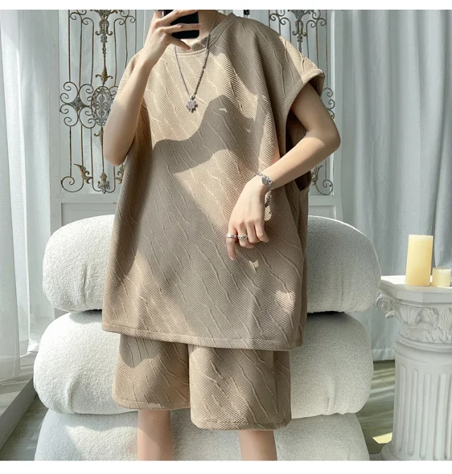 Men's Summer Loose Jacquard Sleeveless Set Detail