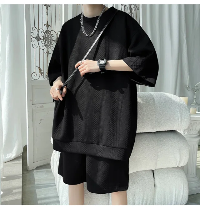Summer Loose Jacquard Men's Sport Set Detail