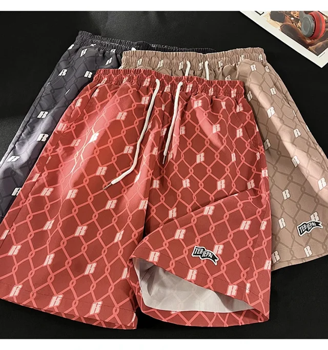 Men's Summer Plaid Patchwork Beach Shorts Detail