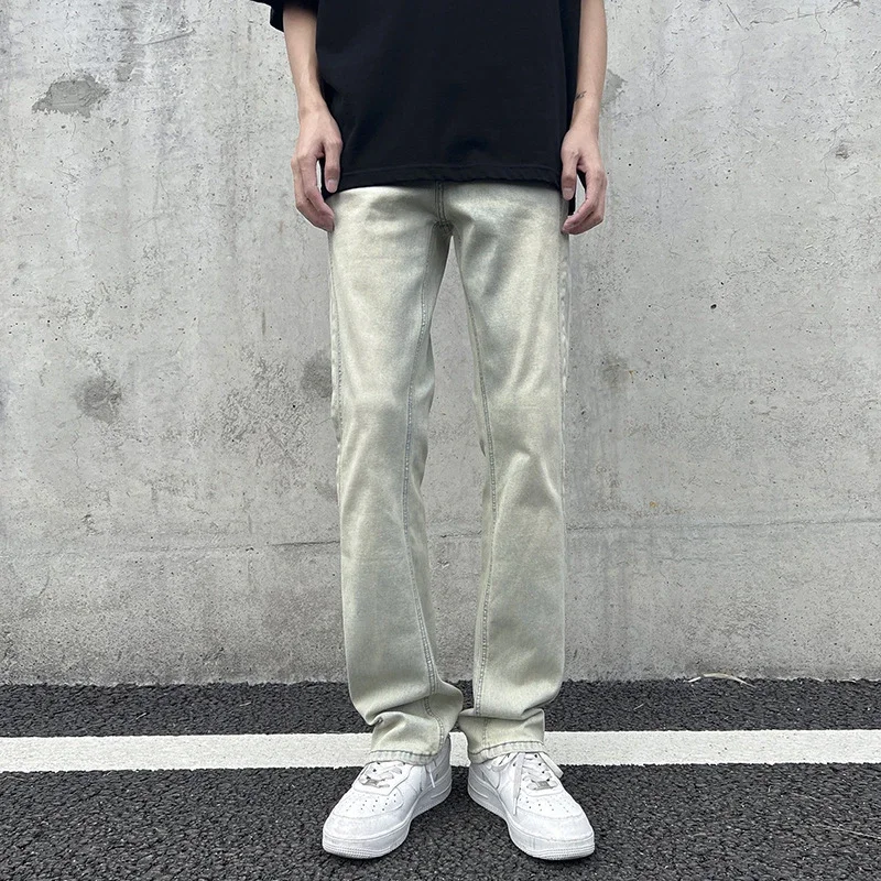 Men's Loose Straight Jeans with Yellow Mud Dyeing