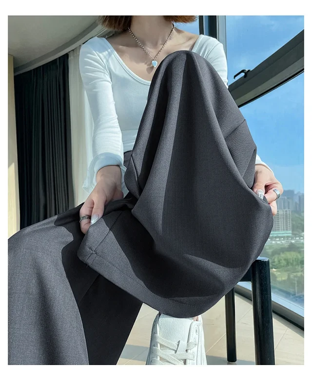 Women's 2025 Autumn Gray Wide - leg Pants Detail