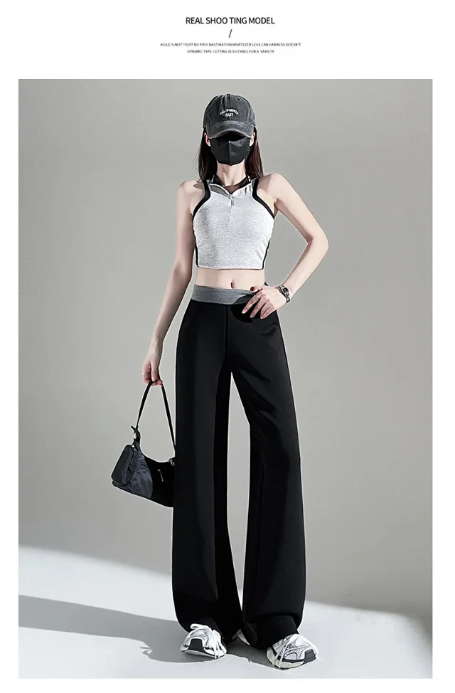 2025 Fall Cuprammonium Modal Air Layer Black Wide - leg Pants Detail