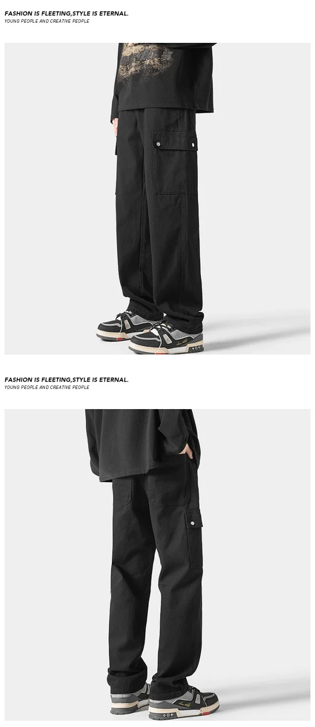 Hip Hop Men's Spring Straight Cargo Pants Detail