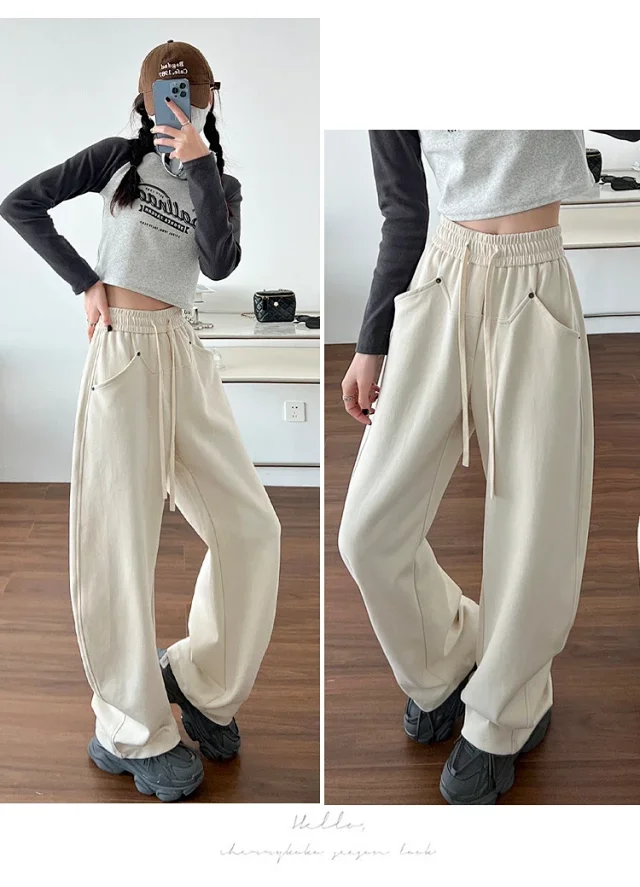 2025 New Fall Banana Pants for Petite Women - Cream High - Waist Wide - Leg Detail