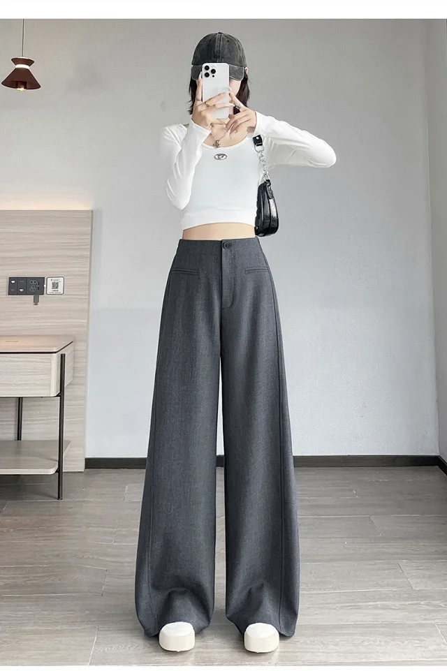 Women's Grey Wide - leg Suit Pants 2025 Detail