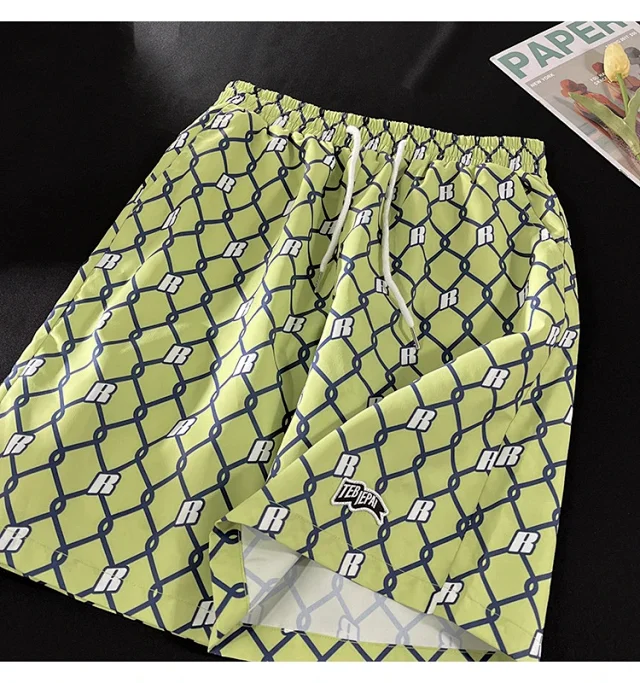 Men's Summer Plaid Patchwork Beach Shorts Detail