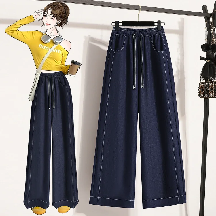 2025 Spring/Fall Lyocell Denim-Look Wide-Leg Pants for Women