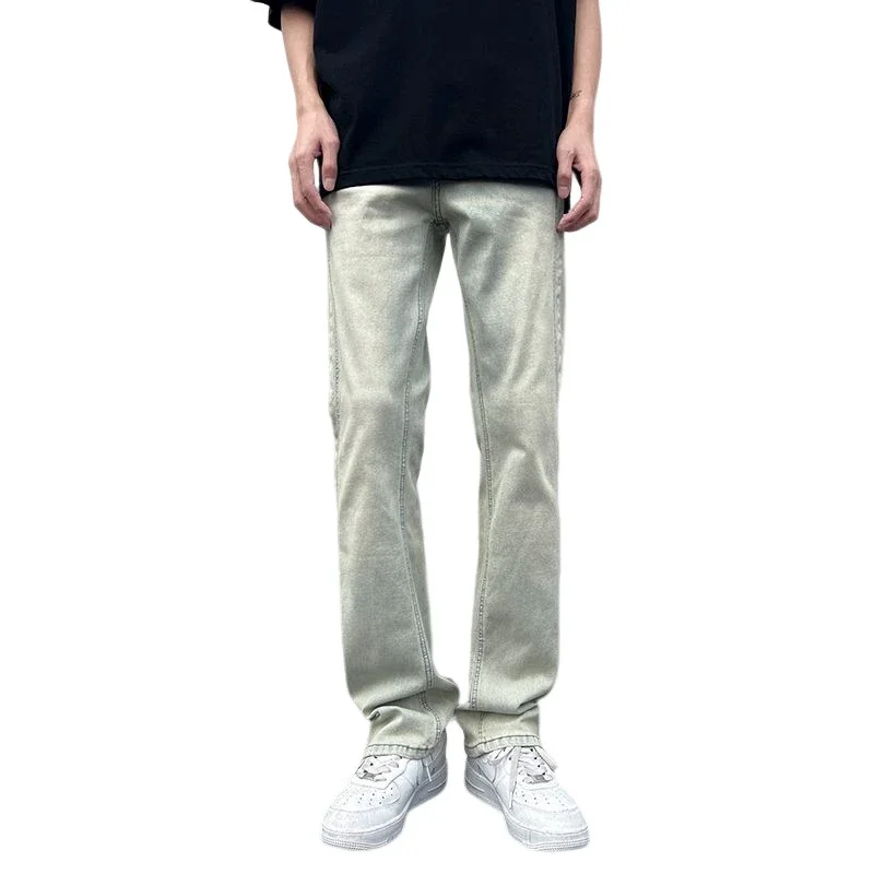 Men's Loose Straight Jeans with Yellow Mud Dyeing