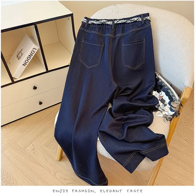 Early Autumn Scarf High-Waisted Denim Wide-Leg Pants Detail