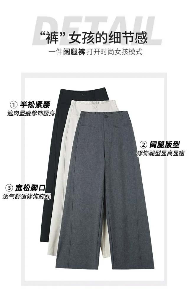 Women's Grey Wide - leg Suit Pants 2025 Detail