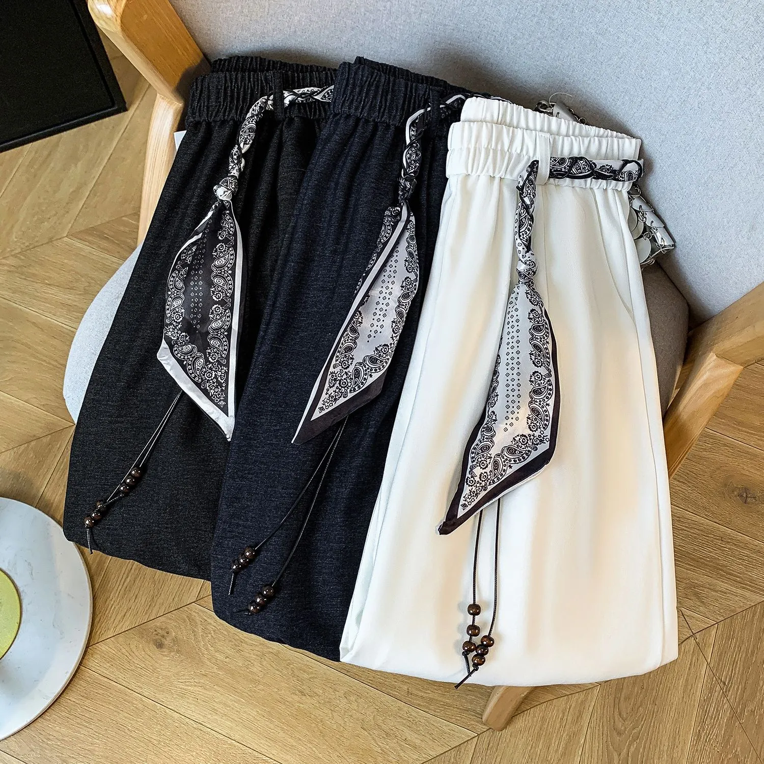 2025 Fall New Loose Scarf Belt Wide-leg Pants