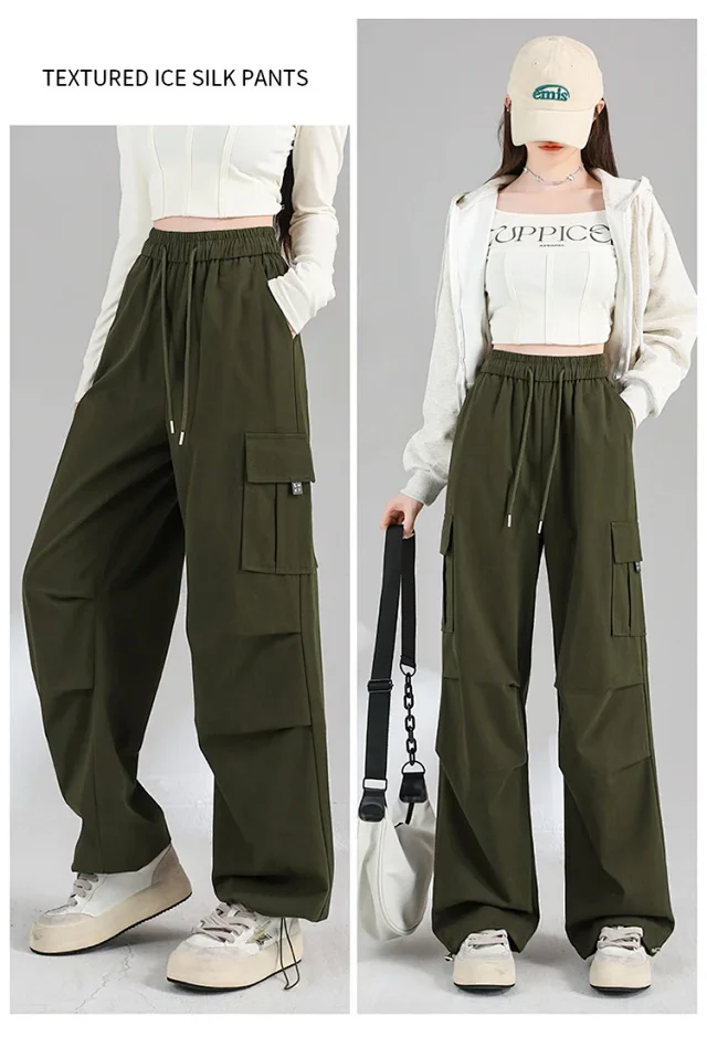 Ankela Red 2025 Fall Drawstring Cargo Pants Detail