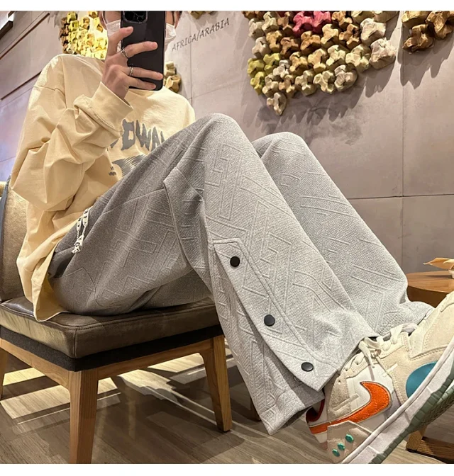 Oversize White Men's Spring Retro Button Sport Pants Detail