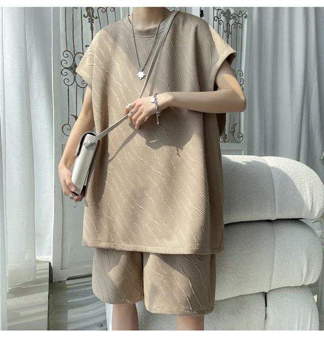 Men's Summer Loose Jacquard Sleeveless Set Detail