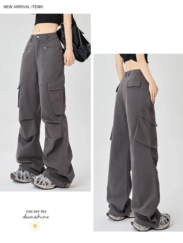 American Retro Pleated Multi-pocket Streetwear Cargo Pants Detail