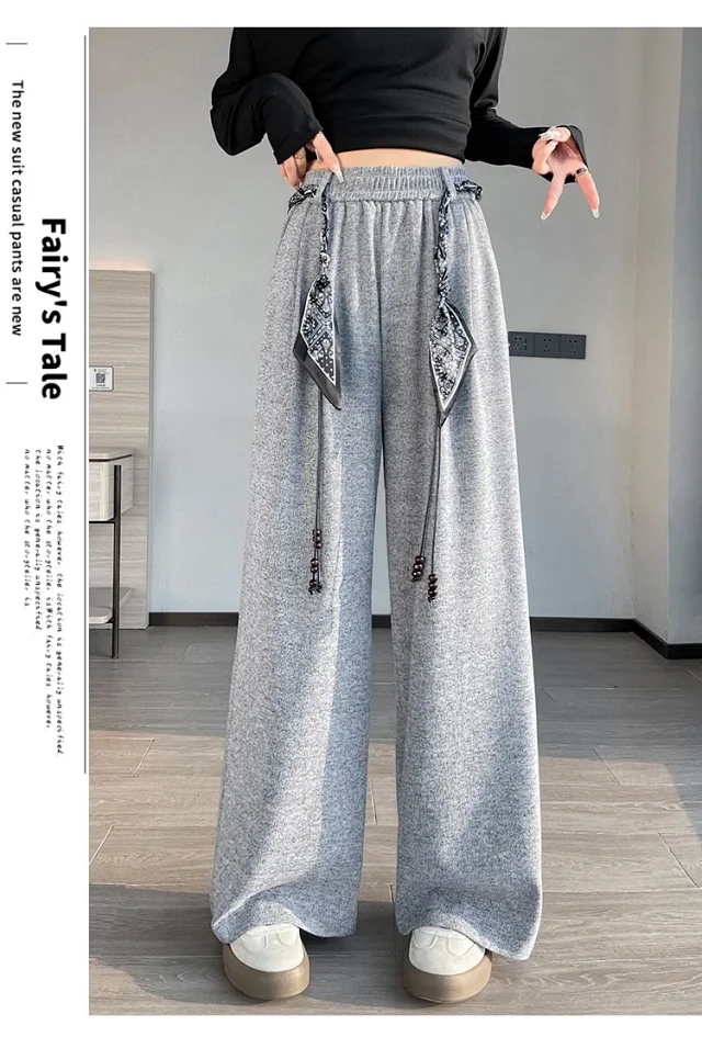 2025 Early Autumn Korean Style High - Waist Wide - Leg Pants Detail