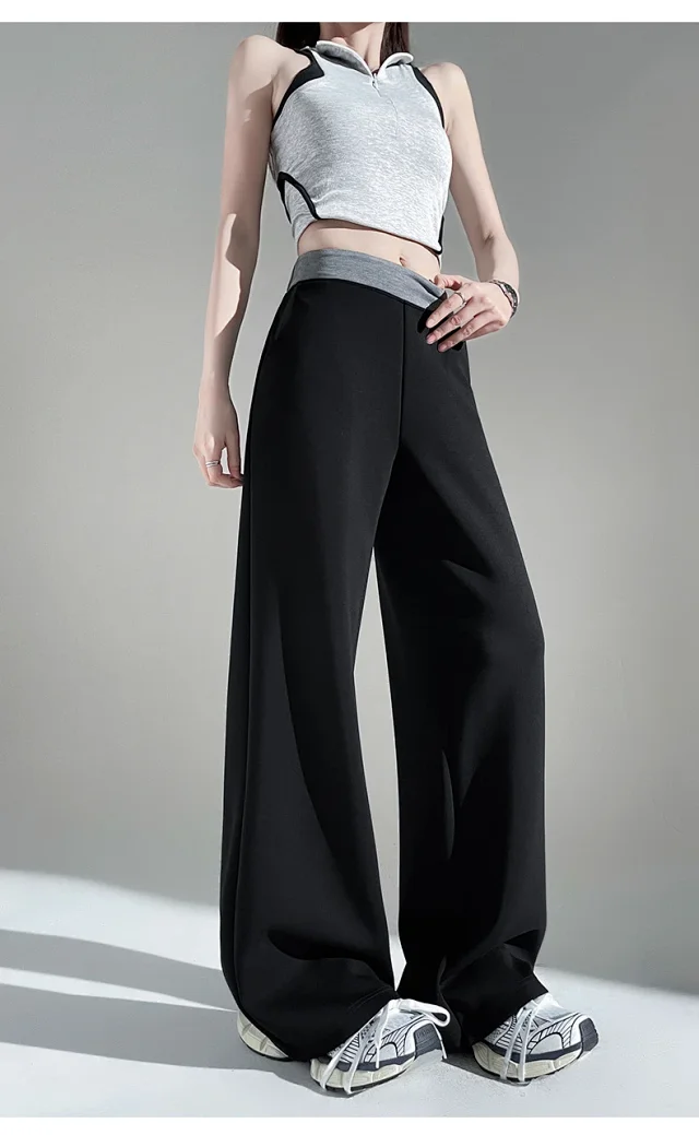 2025 Fall Cuprammonium Modal Air Layer Black Wide - leg Pants Detail