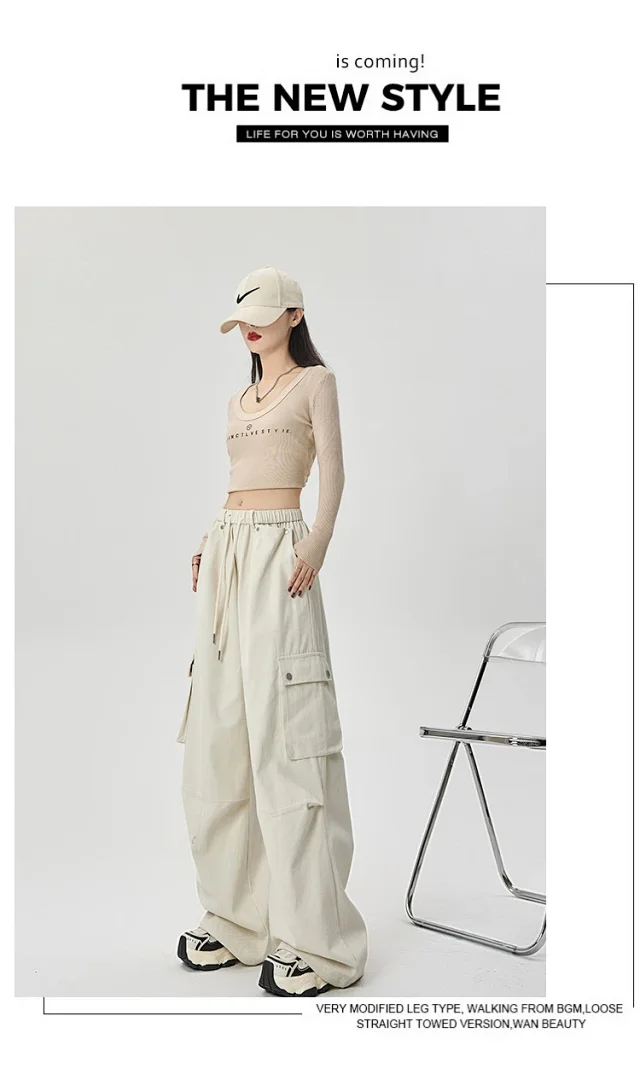 2025 Fall Women's American Streetwear Straight Cargo Pants Detail