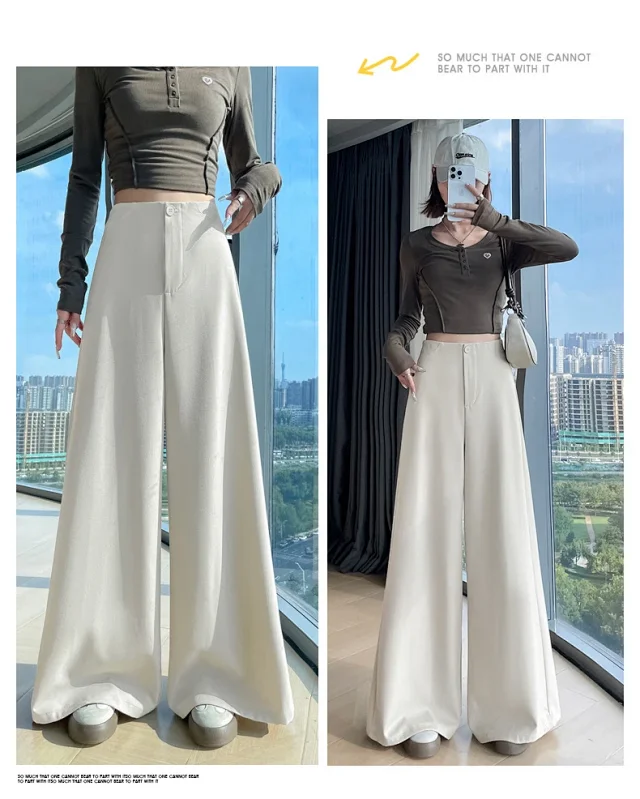 Women's 2025 Autumn Gray Wide - leg Pants Detail