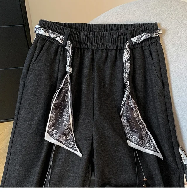 2025 Fall New Loose Scarf Belt Wide-leg Pants Detail