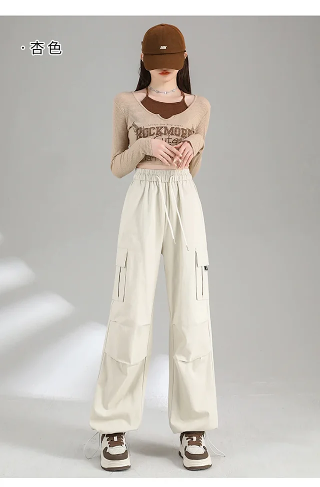 Ankela Red 2025 Fall Drawstring Cargo Pants Detail