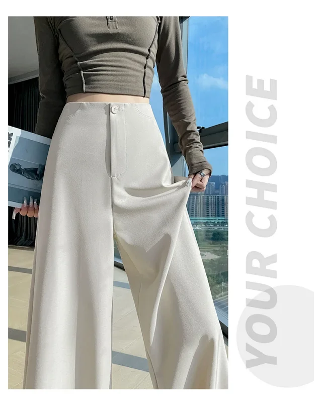 Women's 2025 Autumn Gray Wide - leg Pants Detail