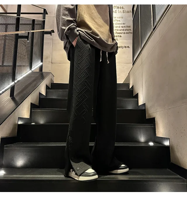 Oversize White Men's Spring Retro Button Sport Pants Detail