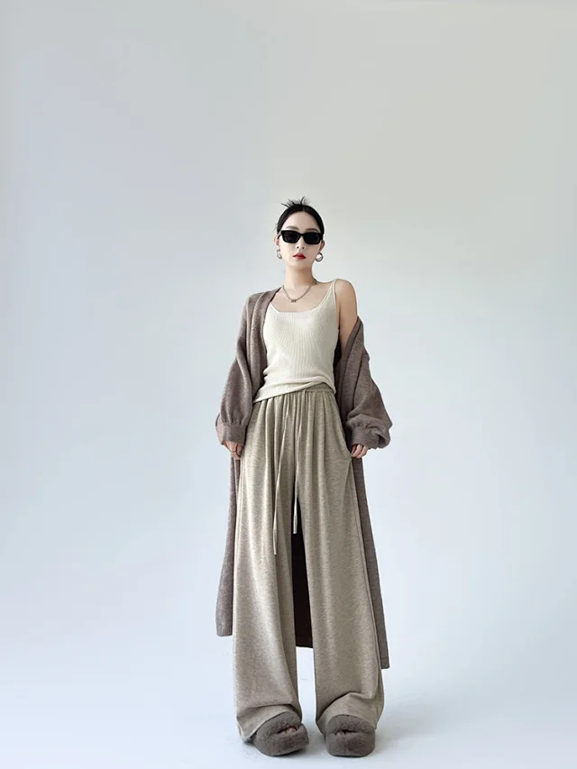 Sheep Cashmere Loose Wide-leg Pants Detail