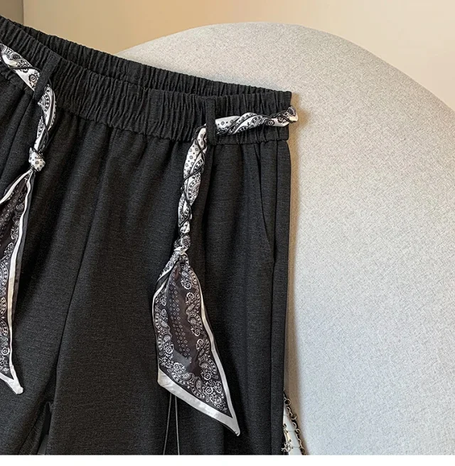 2025 Fall New Loose Scarf Belt Wide-leg Pants Detail