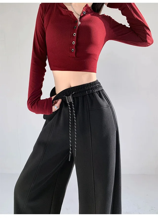 2025 Fall New White Banana Wide - Leg Pants Detail