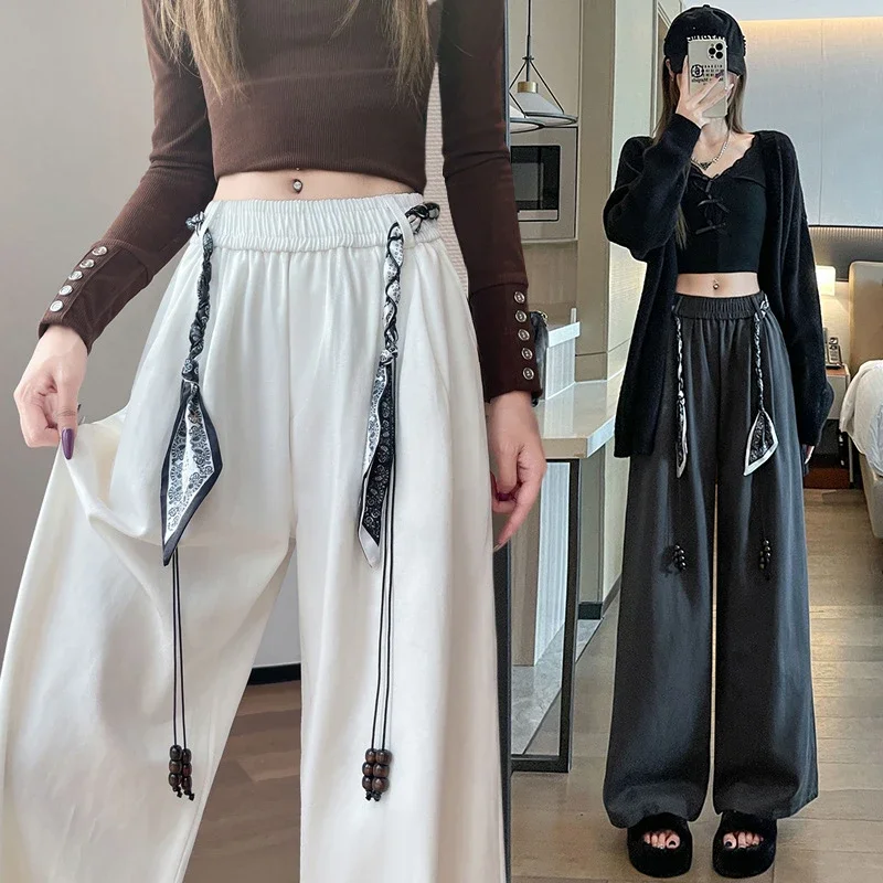 2025 Early Fall Korean-style Wide-leg Pants with Scarf