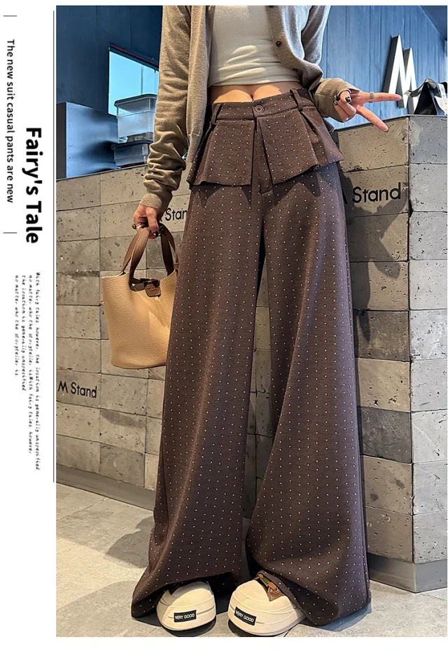 2025 AW Korean Ins Woolen Polka Dot Wide-Leg Pants Detail