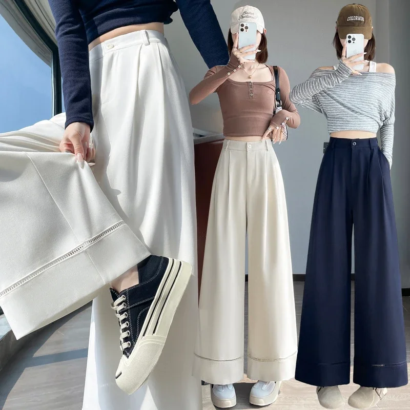 2025 Fall Women's Washable Cotton Hollow Wide - leg Pants
