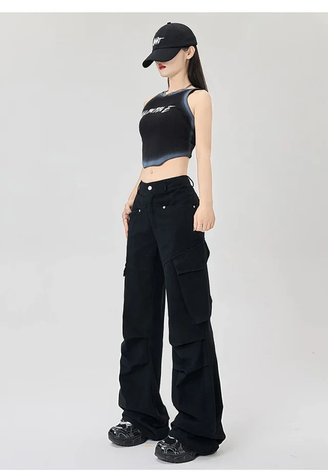 American Retro Pleated Multi-pocket Streetwear Cargo Pants Detail