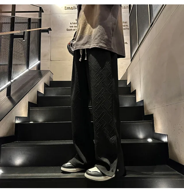 Oversize White Men's Spring Retro Button Sport Pants Detail