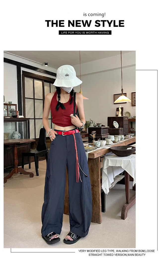 American Style High-Waist Cargo Pants for Women Detail