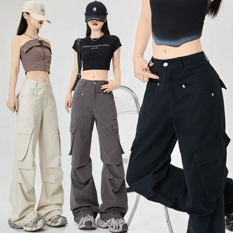 American Retro Pleated Multi-pocket Streetwear Cargo Pants