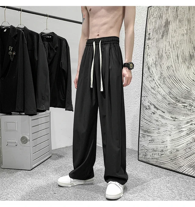 Men's Summer Ice Silk Casual Pants (Plus Size, Drawstring, Loose, High Street Style) Detail