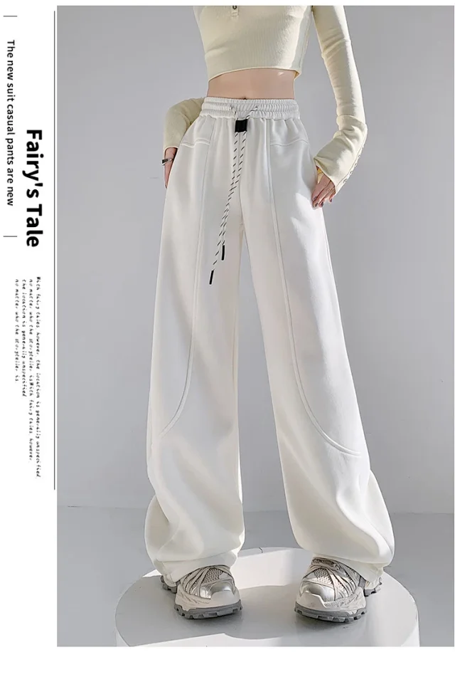 2025 Fall New White Banana Wide - Leg Pants Detail