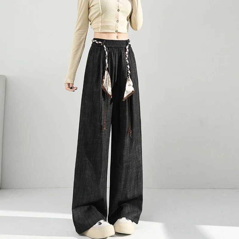 Women's 2025 Early Autumn Silk Scarf Tie Wide-Leg Pants