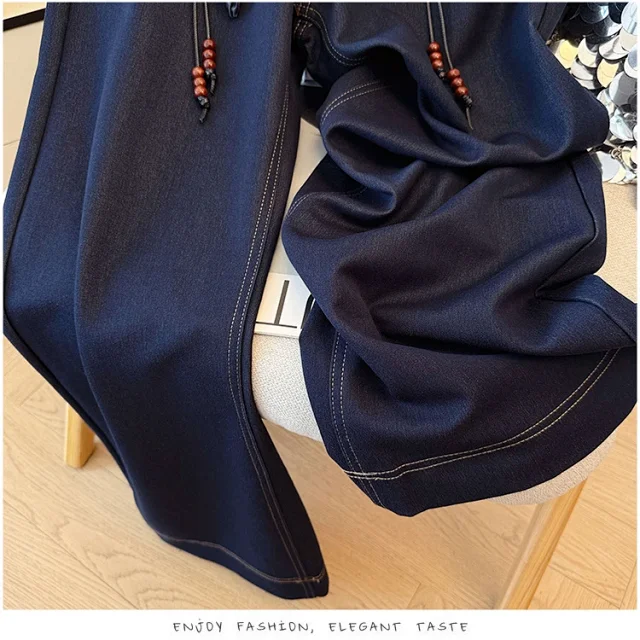 Early Autumn Scarf High-Waisted Denim Wide-Leg Pants Detail