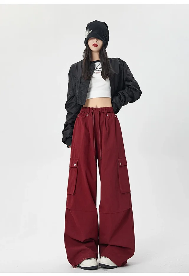 2025 Fall Women's American Streetwear Straight Cargo Pants Detail