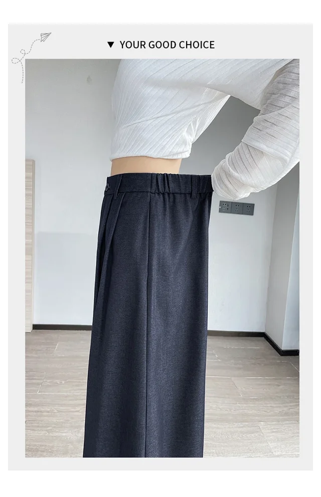 Women's Blue Soft Denim High-waisted Wide-leg Pants Detail