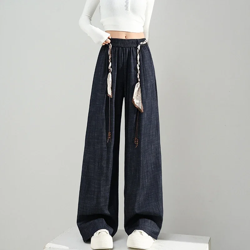 Women's 2025 Early Autumn Silk Scarf Tie Wide-Leg Pants