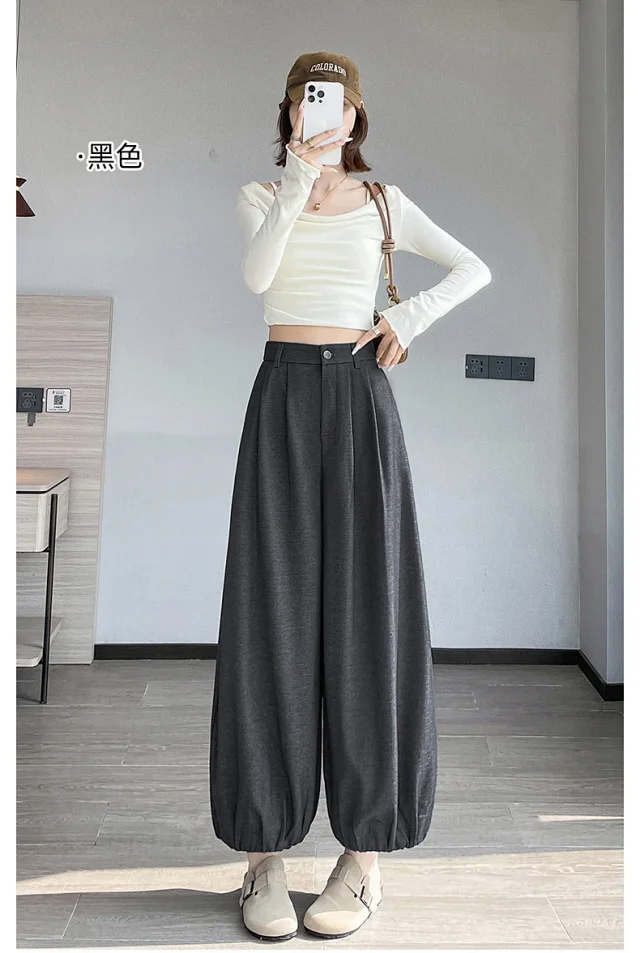 Women's Blue Soft Denim High-waisted Wide-leg Pants Detail