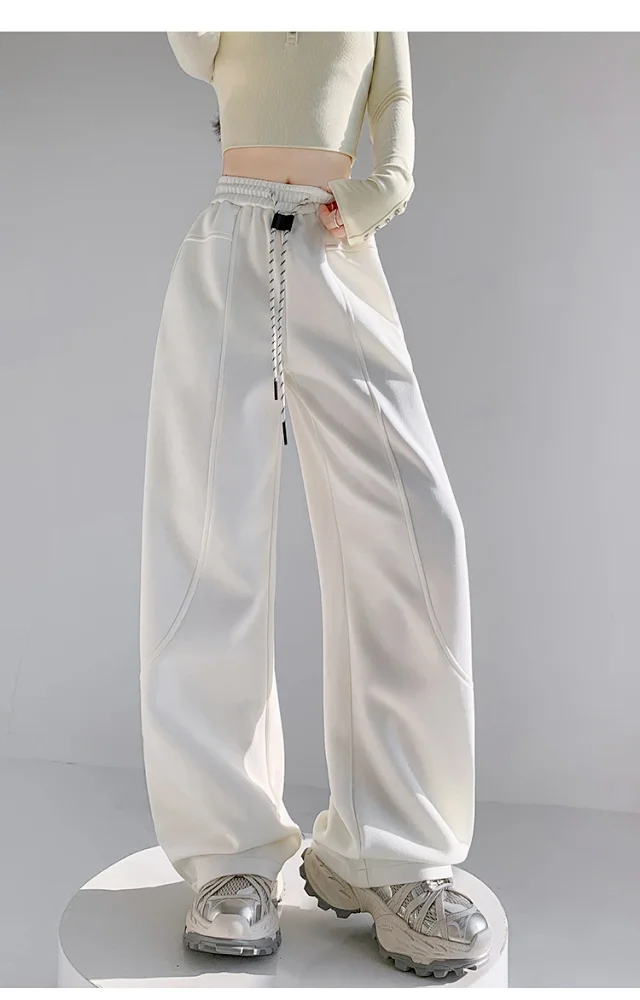 2025 Fall New White Banana Wide - Leg Pants Detail