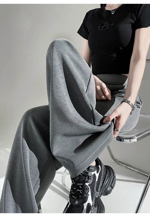 2025 Fall Cuprammonium Modal Air Layer Black Wide - leg Pants Detail