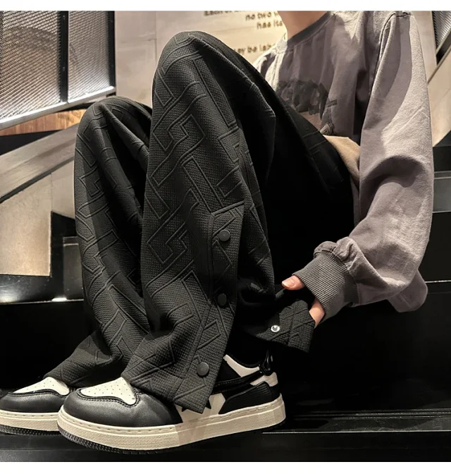 Oversize White Men's Spring Retro Button Sport Pants Detail